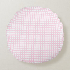 Cojín Redondo Patrón de rejilla cuadrada blanca rosa claro