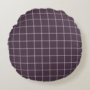 Cojín Redondo Patrón de rejilla estética de fondo morado oscuro