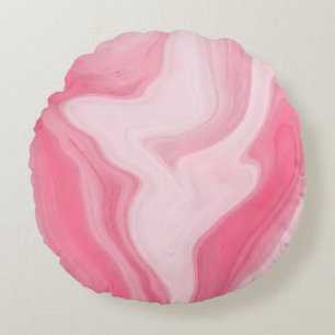 Cojín Redondo Patrón de remolino de mármol rosa – Abstracto esté