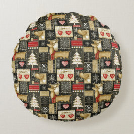Cojín Redondo Patrón de renos de Navidades pequeños
