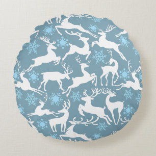 Cojín Redondo Patrón de renos navidades, blanco 02 Gris BG