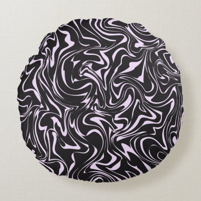 Cojín Redondo Patrón de resumen de mármol negro y rosa tira a Pi (Anverso)