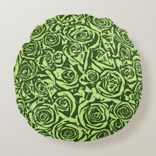 Cojín Redondo Patrón de rosa abstracta moderna, verde lima