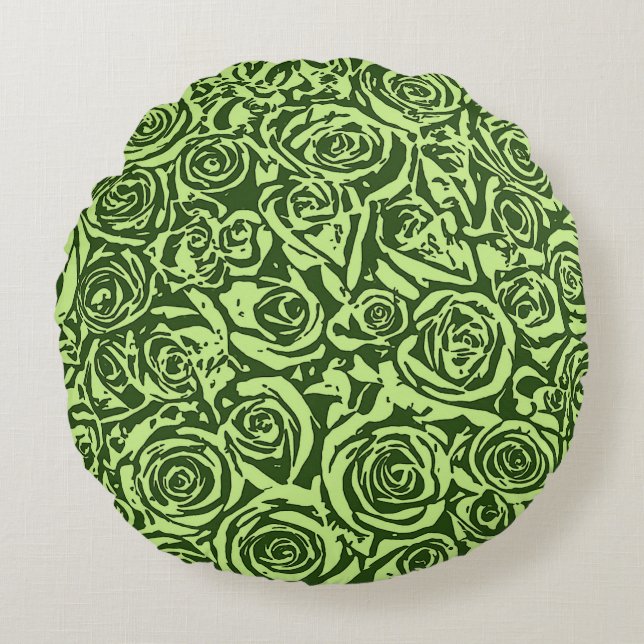 Cojín Redondo Patrón de rosa abstracta moderna, verde lima (Anverso)