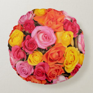 Cojín Redondo Patrón de rosas coloridas y brillantes fondo flora