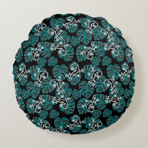 Cojín Redondo Patrón de salamandra y hoja verde