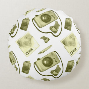 Cojín Redondo Patrón de sepia hipster sin soldadura de vintage c