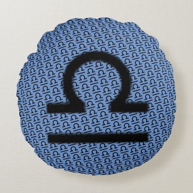 Cojín Redondo Patrón de símbolos libra zodiac por Kenneth Yoncic (Anverso)