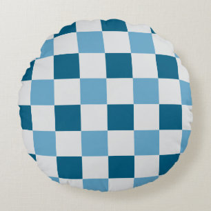 Cojín Redondo Patrón De Tablero Blanco Y Azul