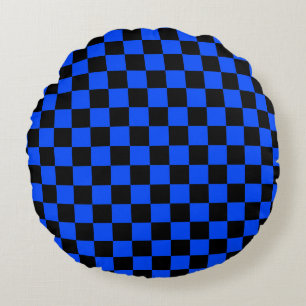 Cojín Redondo Patrón de tablero de ajedrez azul y negro