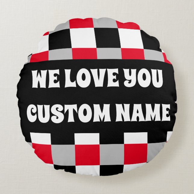 Cojín Redondo Patrón de tablero de ajedrez editable (Anverso)