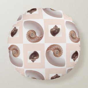 Cojín Redondo Patrón de tablero de conchas de porcelana melocotó