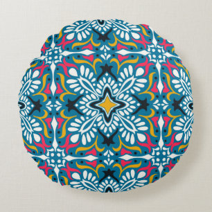 Cojín Redondo Patrón de Talavera. Papeleo indio. Azulejos portu