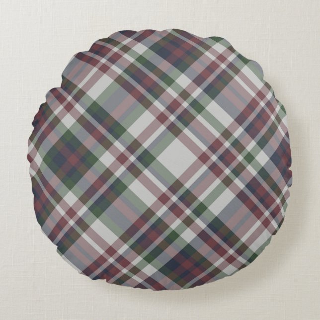 Cojín Redondo Patrón de tartán multicolor inexistente. Retirada  (Anverso)
