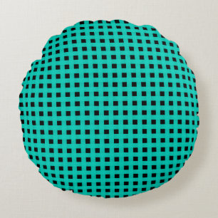 Cojín Redondo Patrón de Tejido Negro Verde Azul