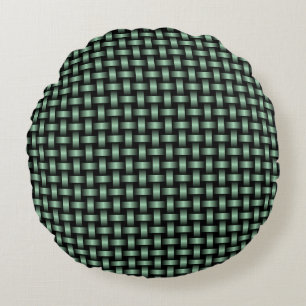 Cojín Redondo Patrón de Tejido Verde Negro