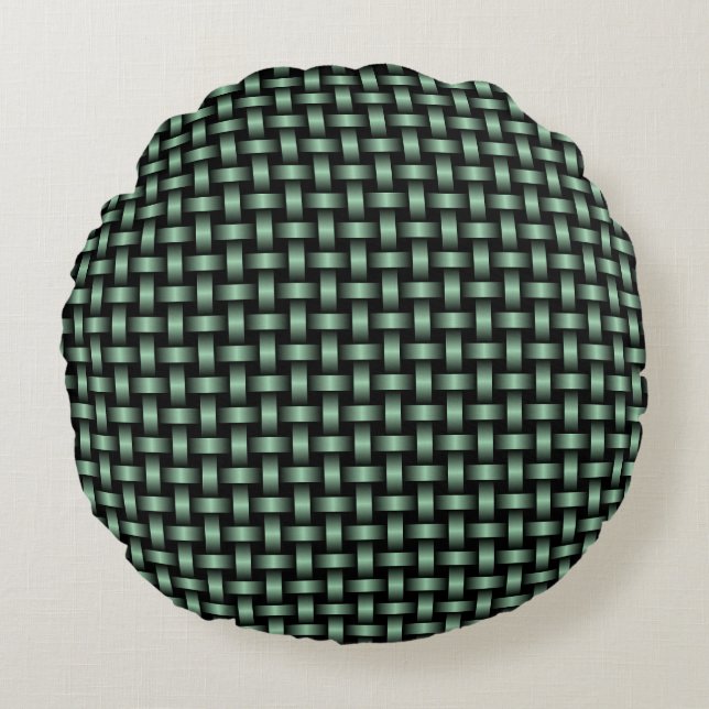 Cojín Redondo Patrón de Tejido Verde Negro (Anverso)