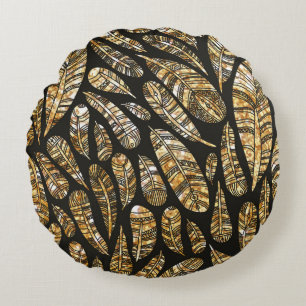 Cojín Redondo Patrón de textura sin foco de pluma dorada brillan