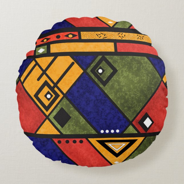 Cojín Redondo Patrón de textura tradicional africano sin soldadu (Anverso)