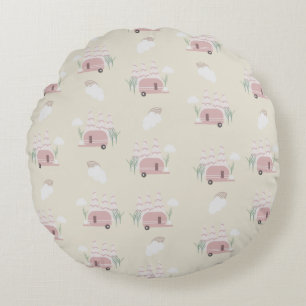Cojín Redondo Patrón de tierra de caravana rosada