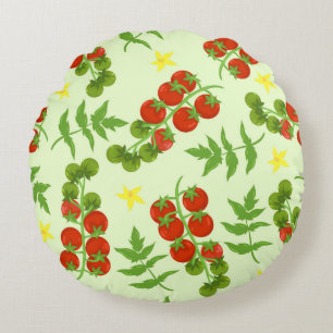 Cojín Redondo Patrón de tomate sin foco. Impresión vegetal. Vint