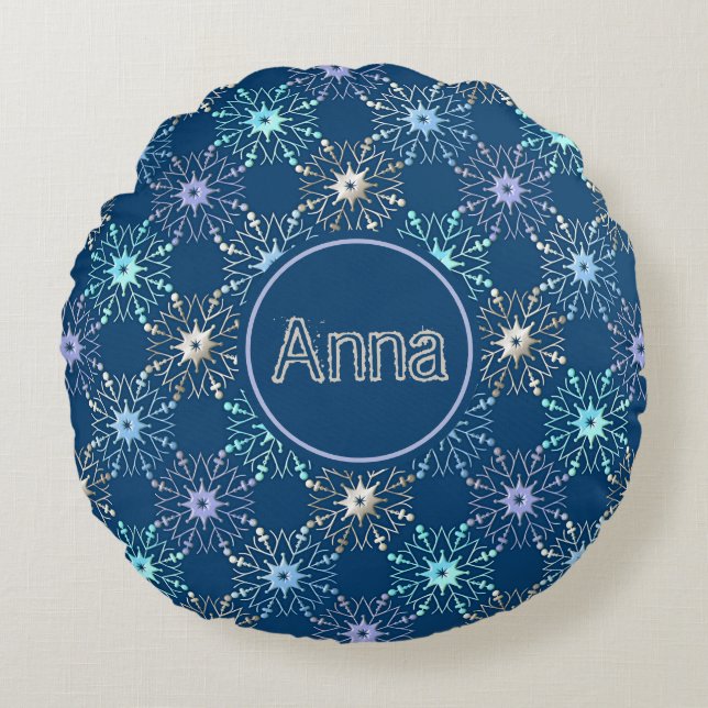 Cojín Redondo Patrón de vacaciones de navidades. texto.  (Anverso)