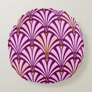 Cojín Redondo Patrón de ventilador Art Deco - orquídea y púrpura