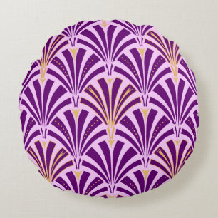 Cojín Redondo Patrón de ventilador Art Deco - púrpura y orquídea