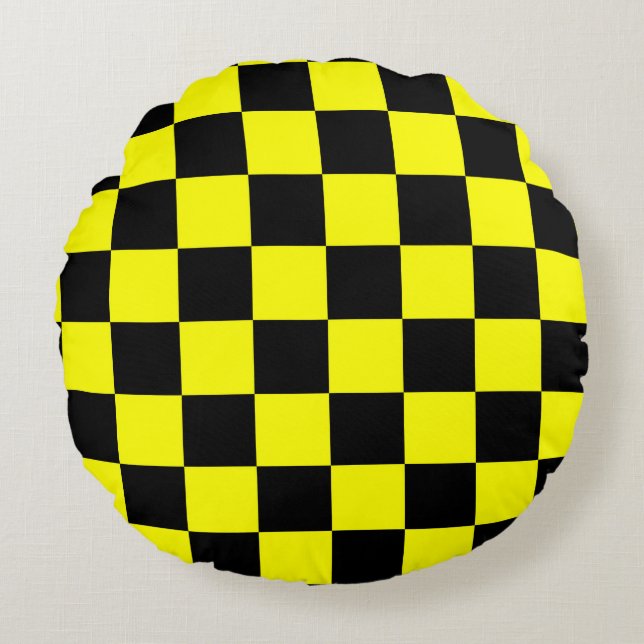Cojín Redondo Patrón de verificación de color negro amarillo (Anverso)