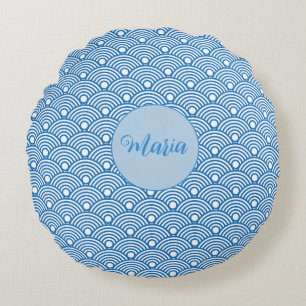 Cojín Redondo Patrón de vieiras Aqua Patrón de decoración azul