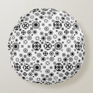 Cojín Redondo Patrón decorativo arabesco blanco negro lindo