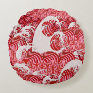 Cojín Redondo Patrón decorativo sin foco con olas en chino 