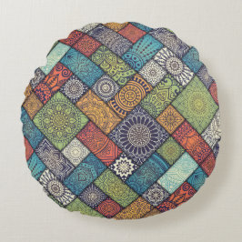 Cojín Redondo Patrón diagonal colorido