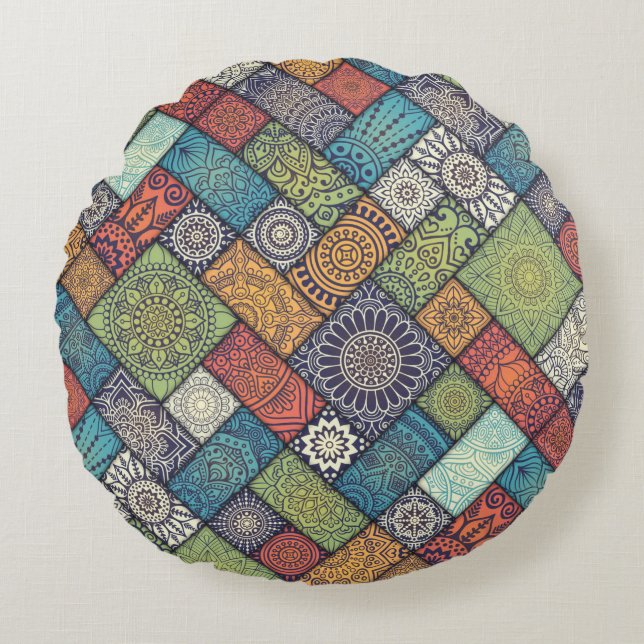 Cojín Redondo Patrón diagonal colorido (Anverso)