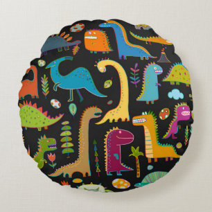 Cojín Redondo Patrón divertido de dinosaurios sin fisuras