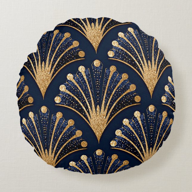 Cojín Redondo Patrón dorado Art Deco (Anverso)