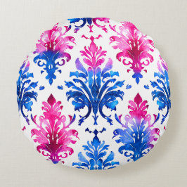 Cojín Redondo Patrón elegante de damasco floral rosado