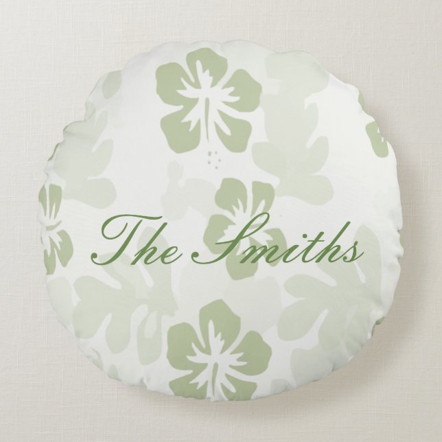 Cojín Redondo Patrón elegante de hibiscus silenciado (Anverso)