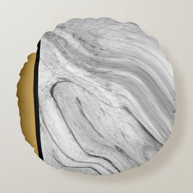 Cojín Redondo Patrón elegante de mármol negro gris y moderno (Anverso)