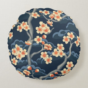 Cojín Redondo Patrón elegante sin foco de flores de cerezo (11)