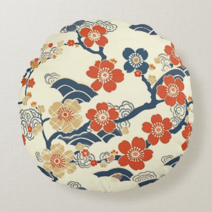 Cojín Redondo Patrón elegante sin foco de flores de cerezo (14)