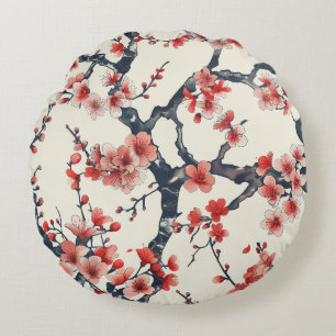 Cojín Redondo Patrón elegante sin soldadura de flores de cerezo