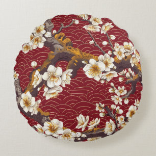 Cojín Redondo Patrón elegante sin soldadura de flores de cerezo 