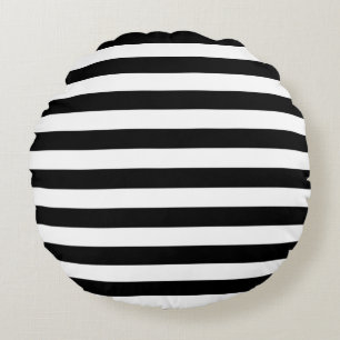 Cojín Redondo Patrón estrecho de rayas blancas y negras