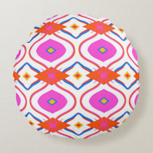 Cojín Redondo Patrón étnico en color rosa brillante con árabe, T