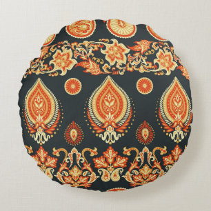 Cojín Redondo Patrón étnico oriental Paisley Floral. A sin inc