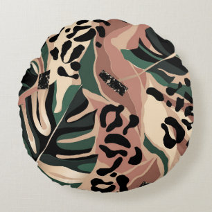 Cojín Redondo Patrón exótico moderno con piel de leopardo. Creat