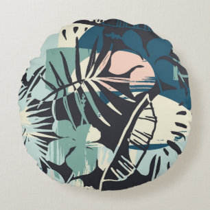 Cojín Redondo Patrón exótico sin foco con plantas tropicales y u