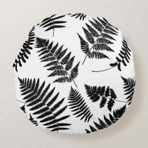 Cojín Redondo Patrón Fern de Woodland, negro y blanco