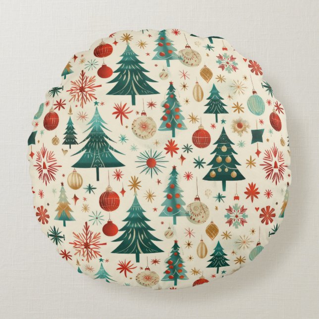 Cojín Redondo Patrón festivo de vacaciones de invierno (Anverso)